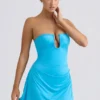 Efia – obcisła sukienka Mini z drapowanego dżerseju w kształcie litery A w kolorze aqua blue Efia – obcisła sukienka Mini z drapowanego dżerseju w kształcie litery A w kolorze aqua blue