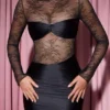 Eliette – mini sukienka z długim rękawem, drapowana, z koronkowymi wstawkami, w kolorze czarnym Eliette – mini sukienka z długim rękawem, drapowana, z koronkowymi wstawkami, w kolorze czarnym