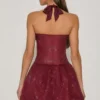 Felicity – mini sukienka z ozdobami, wiązaniem na szyi i bufiastym dołem w kolorze bordowym Felicity – mini sukienka z ozdobami, wiązaniem na szyi i bufiastym dołem w kolorze bordowym