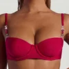 Figi bikini Maui z szerokimi ramiączkami i koralikami w kolorze malinowym