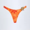 Fioletowe doły od bikini Beqa z metalowymi detalami w pomarańczowo-orchideowy wzór