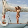 Fioletowe doły od bikini Masia z podwójnymi ramiączkami w żółtą kratkę Fioletowe doły od bikini Masia z podwójnymi ramiączkami w żółtą kratkę