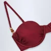 Góra bikini Bruny z marszczeniem i fiszbinami, ozdobiona koralikami, w kolorze ciemnej wiśni
