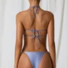 Góra bikini Cortez z krzyżującymi się ramiączkami i perłowymi detalami w kolorze lawendowo-fioletowym