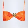 Góra bikini z wiązaniem na szyi i metalowymi detalami Baracoa w pomarańczowy wzór orchidei