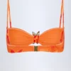 Góra bikini z wiązaniem na szyi i metalowymi detalami Baracoa w pomarańczowy wzór orchidei