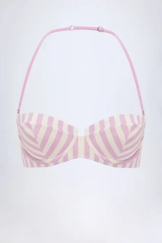 Górka bikini Ascona z fiszbinami, wiązana na szyi, w stylu balkonetka, w fioletowo-różowe paski Górka bikini Ascona z fiszbinami, wiązana na szyi, w stylu balkonetka, w fioletowo-różowe paski