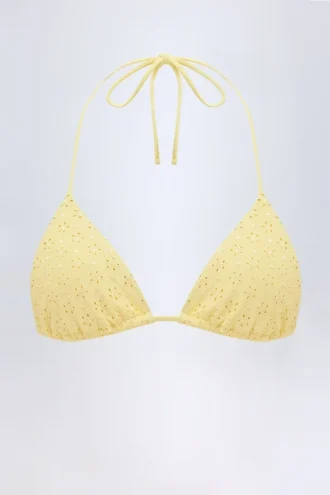 Górka bikini Recife z angielską koronką w kształcie trójkąta w kolorze cytrynowożółtym Górka bikini Recife z angielską koronką w kształcie trójkąta w kolorze cytrynowożółtym