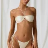 Górka bikini Tahiti z fiszbinami i wiązaniem na szyi w kolorze perłowej bieli