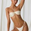 Górka bikini Tahiti z fiszbinami i wiązaniem na szyi w kolorze perłowej bieli