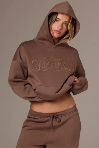 Hoodie oversize z haftem w kolorze kakaowym