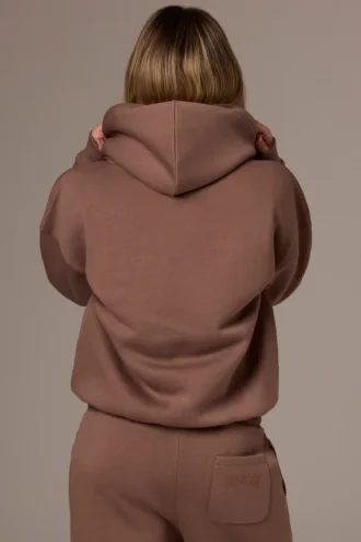 Hoodie oversize z haftem w kolorze kakaowym