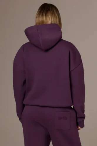 Hoodie oversize z haftem w kolorze śliwkowym