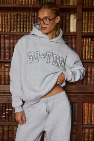 Hoodie oversize z haftem w kolorze szarym melanżowym