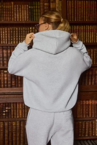 Hoodie oversize z haftem w kolorze szarym melanżowym
