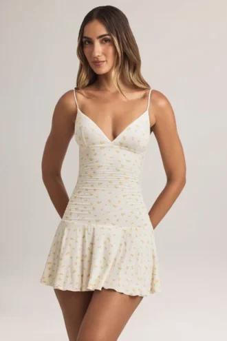 Kelbie Modal Ruched A-Line Mini Sukienka w kwiatowym wzorze Kelbie Modal Ruched A-Line Mini Sukienka w kwiatowym wzorze