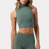 Koszulka bez rękawów z golfem Soft Active w kolorze khaki