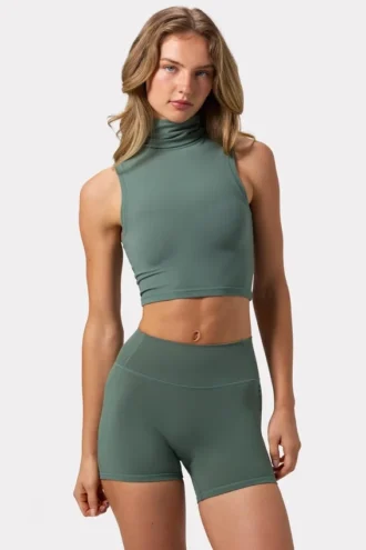 Koszulka bez rękawów z golfem Soft Active w kolorze khaki