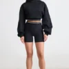 Krótka bluza z kapturem z elastycznej bawełnianej dzianiny polarowej w kolorze czarnym