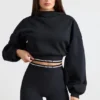 Krótka bluza z kapturem z elastycznej bawełnianej dzianiny polarowej w kolorze czarnym