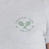 Krótka koszulka z nadrukiem w kolorze szarym melanżowym