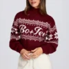 Krótki sweter z dzianiny żakardowej w kolorze karmazynowym Krótki sweter z dzianiny żakardowej w kolorze karmazynowym