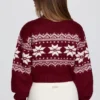 Krótki sweter z dzianiny żakardowej w kolorze karmazynowym Krótki sweter z dzianiny żakardowej w kolorze karmazynowym