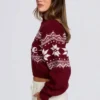 Krótki sweter z dzianiny żakardowej w kolorze karmazynowym Krótki sweter z dzianiny żakardowej w kolorze karmazynowym