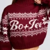 Krótki sweter z dzianiny żakardowej w kolorze karmazynowym Krótki sweter z dzianiny żakardowej w kolorze karmazynowym
