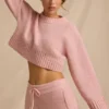 Krótki sweter z dzianiny prążkowanej w kolorze pudrowego różu Krótki sweter z dzianiny prążkowanej w kolorze pudrowego różu