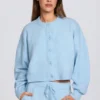 Krótki sweter z dzianiny w kolorze pudrowego błękitu Krótki sweter z dzianiny w kolorze pudrowego błękitu