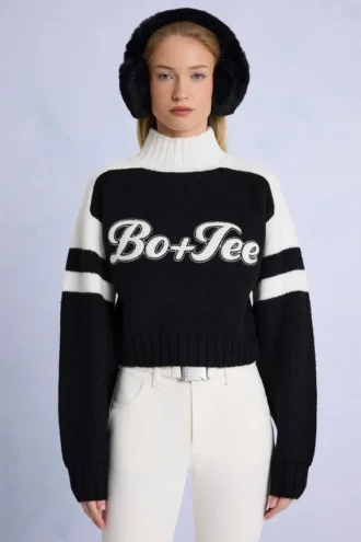 Krótki sweter z dzianiny z logo w kolorze czarnym Krótki sweter z dzianiny z logo w kolorze czarnym