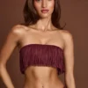 Krótki top bandeau z frędzlami i wiązaniem w kolorze bordowym marki Bruma Krótki top bandeau z frędzlami i wiązaniem w kolorze bordowym marki Bruma