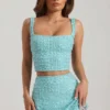 Krótki top Lirael z ozdobnym kwadratowym dekoltem w kolorze aqua blue Krótki top Lirael z ozdobnym kwadratowym dekoltem w kolorze aqua blue