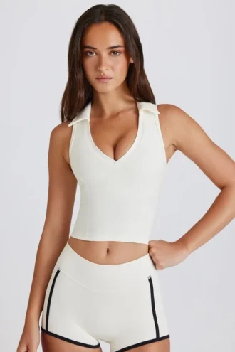 Krótki top polo Soft Active w kolorze kości słoniowej Krótki top polo Soft Active w kolorze kości słoniowej
