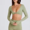 Krótki top z długim rękawem w kolorze matcha