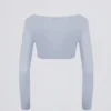 Krótki top z dzianiny szczotkowanej z dekoltem w serek w kolorze Soft Blue Krótki top z dzianiny szczotkowanej z dekoltem w serek w kolorze Soft Blue