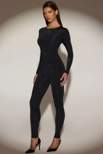 Legginsy Cassie z wysokim stanem i zdobieniami, czarne Legginsy Cassie z wysokim stanem i zdobieniami, czarne