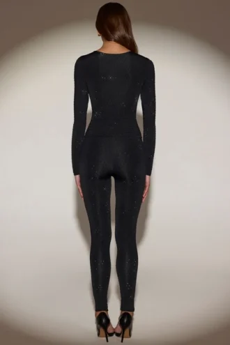 Legginsy Cassie z wysokim stanem i zdobieniami, czarne Legginsy Cassie z wysokim stanem i zdobieniami, czarne