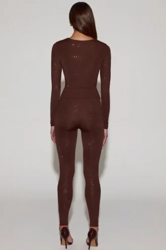 Legginsy Cassie z wysokim stanem z dzianiny jerseyowej z ozdobami w kolorze czekoladowego brązu Legginsy Cassie z wysokim stanem z dzianiny jerseyowej z ozdobami w kolorze czekoladowego brązu
