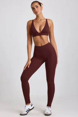 Legginsy Linnea Petite z prążkowanego modalu z wysokim stanem w kolorze espresso Legginsy Linnea Petite z prążkowanego modalu z wysokim stanem w kolorze espresso