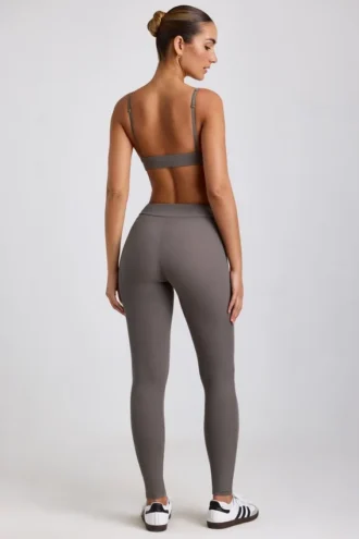 Legginsy Linnea Petite z prążkowanego modalu z wysokim stanem w kolorze szarym Legginsy Linnea Petite z prążkowanego modalu z wysokim stanem w kolorze szarym