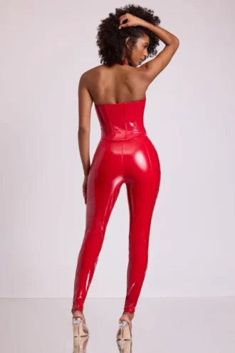 Legginsy Samara z wysokim stanem w kolorze ognistej czerwieni Legginsy Samara z wysokim stanem w kolorze ognistej czerwieni