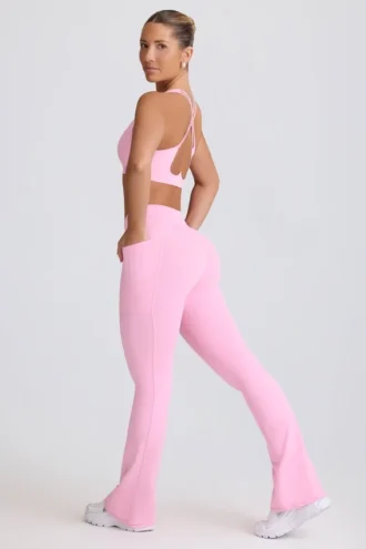 Legginsy Soft Active z kieszeniami i rozszerzanymi nogawkami w kolorze jasnoróżowym