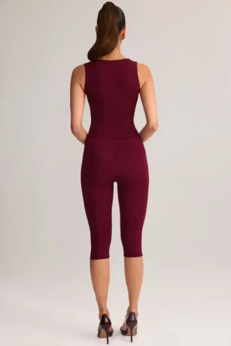Legginsy Suri z modalu, średni stan, długość capri, kolor winny