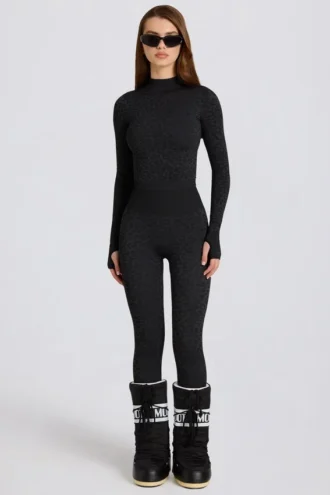 Legginsy termiczne w czarnym wzorze lamparta