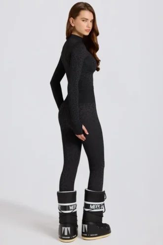 Legginsy termiczne w czarnym wzorze lamparta