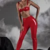Legginsy winylowe Alecto z wysokim stanem w kolorze czerwonym Legginsy winylowe Alecto z wysokim stanem w kolorze czerwonym