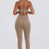 Legginsy z marszczonymi nogawkami i średnim stanem z szczotkowanej dzianiny w kolorze mocha marl Legginsy z marszczonymi nogawkami i średnim stanem z szczotkowanej dzianiny w kolorze mocha marl
