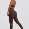 Legginsy z marszczonymi wstawkami z szczotkowanego dżerseju, średni stan, w kolorze orzechowym Legginsy z marszczonymi wstawkami z szczotkowanego dżerseju, średni stan, w kolorze orzechowym